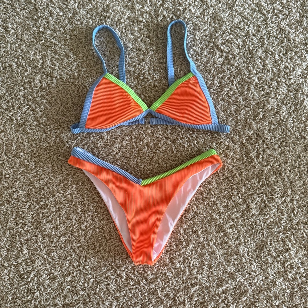 SHEIN Orange and Blue Bikini Set